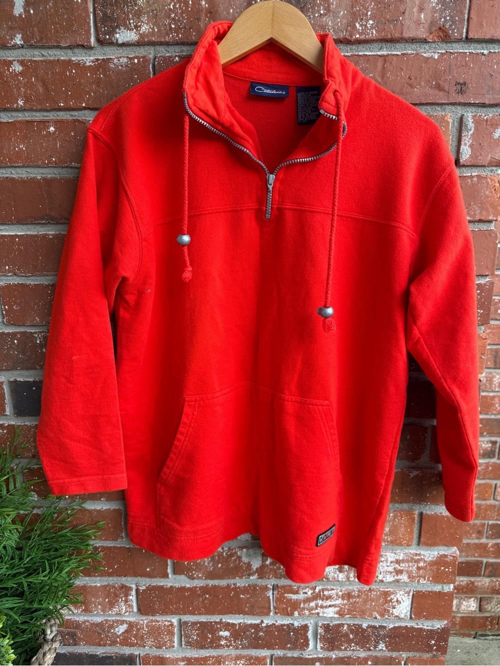 VINTAGE Catalina Bright Orange Half-Zip Fleece Pullover